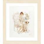 Набор для вышивки крестом LanArte Girl in chair with dog Девушка в кресле с собакой