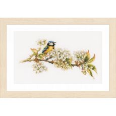 Набор для вышивки крестом LanArte Blue tit and blossoms Голубая синица и цветы