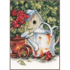 Набор для вышивки крестом LanArte Watering can & birdhouse Садовая лейка и скворечник
