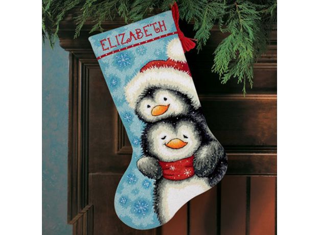 DIMENSIONS_71-09144Hugging Penguins Stocking, Сапожок