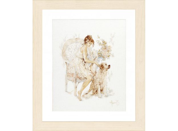 Набор для вышивки крестом LanArte Girl in chair with dog Девушка в кресле с собакой