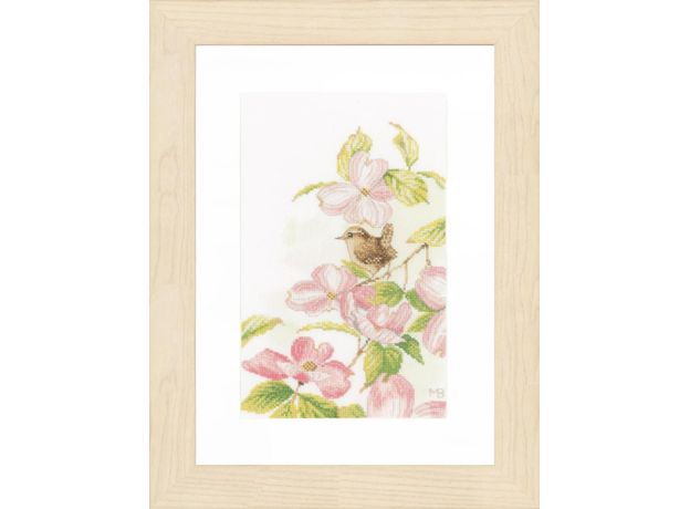 Набор для вышивки крестом LanArte "Pink Flowers and Bird "Розовые цветы и птица"