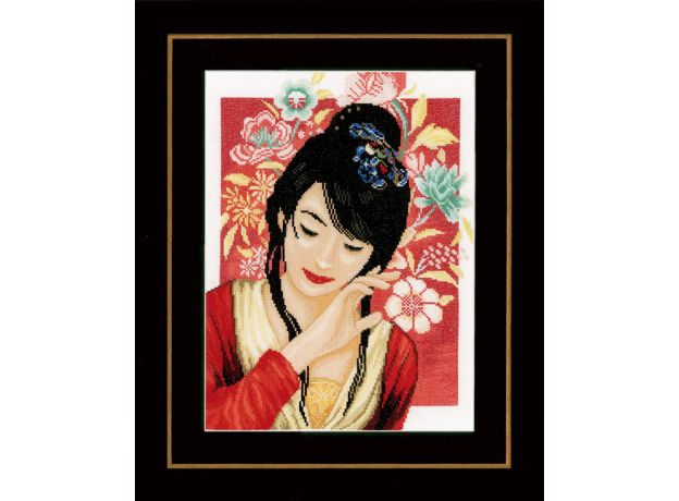 Набор для вышивки крестом LanArte Asian flower girl Азиатская девушка в цветах