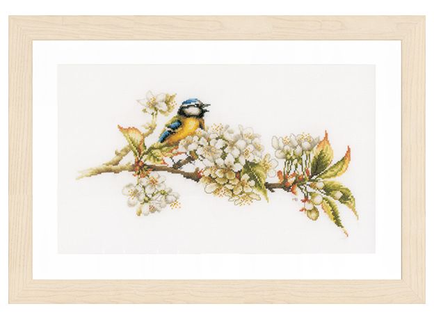 Набор для вышивки крестом LanArte Blue tit and blossoms Голубая синица и цветы