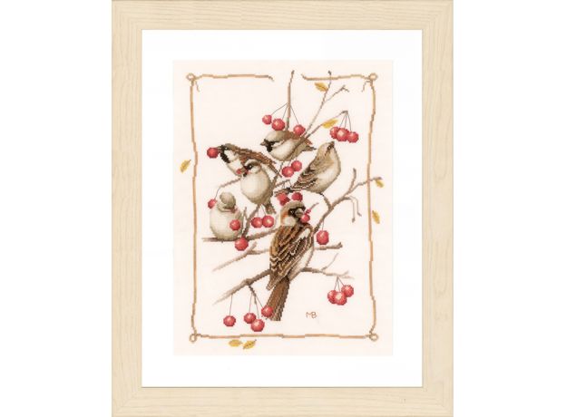Набор для вышивки крестом LanArte Sparrows with red berries Воробьи и брусника