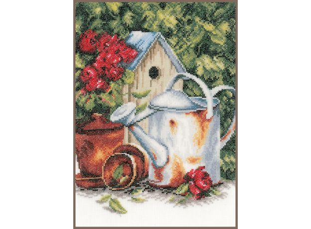 Набор для вышивки крестом LanArte Watering can & birdhouse Садовая лейка и скворечник