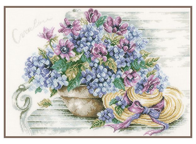 Набор для вышивки крестом LanArte Hydrangea on a bench Гортензия на скамейке