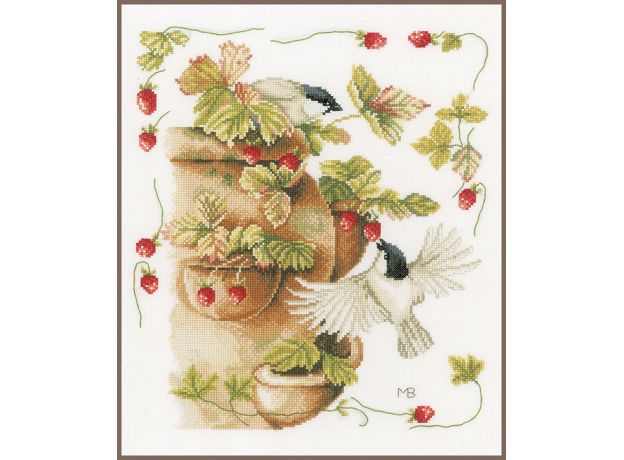 Набор для вышивки крестом LanArte Strawberries & Birds "Клубника и птицы"