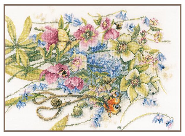 Набор для вышивки крестом Lanarte, 43х31, лен 30, "Meeting around helleborus"